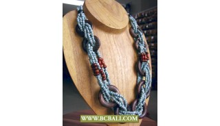 Blue Beaded wrap Wooden Necklaces